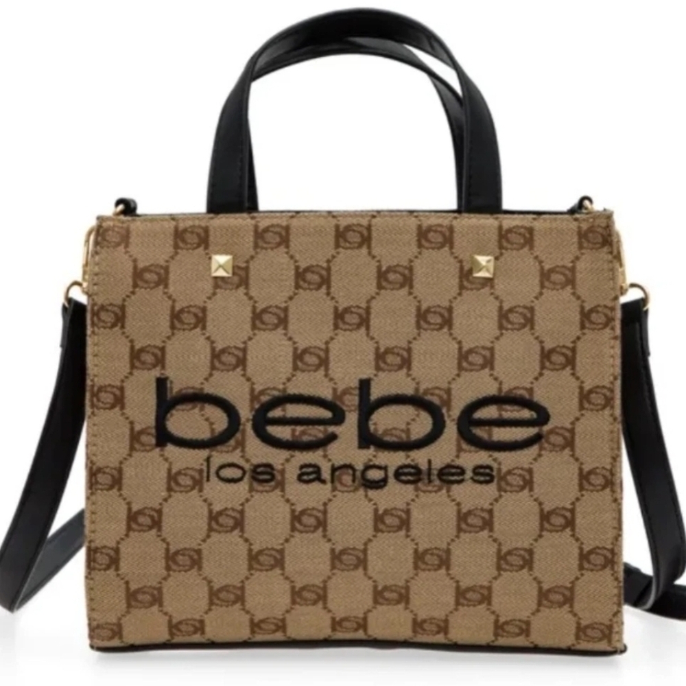 Bebe Los Angeles Talulla Mini Tan and Black Logo Tote